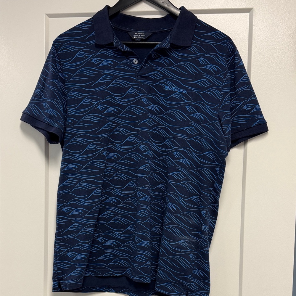 Ben Sherman Navy Polo with Light Blue Wave Print